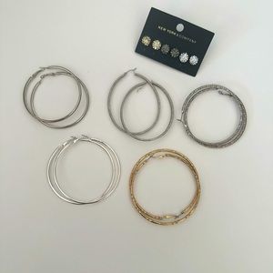 8 pairs of earrings 5 hoops & 3 studs NY & Co, express & kohls